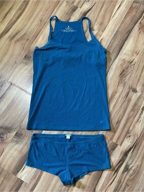 Y2K 00s Aerie Blue Pindot Pajama Set Tank Top & Boyshorts Size L/XL
